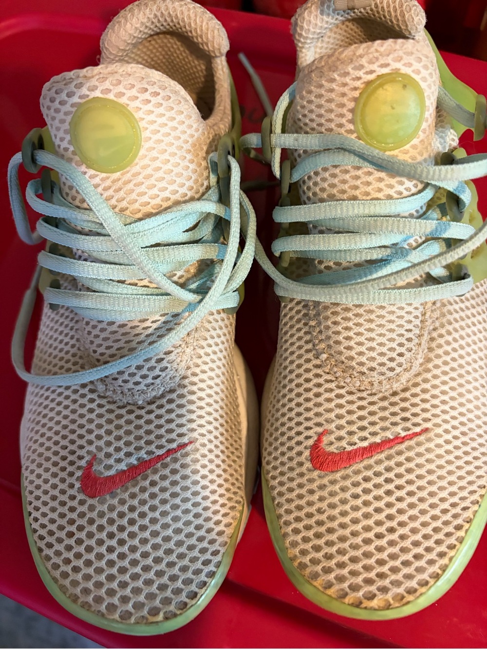 Nike Cream Mesh Sneakers with Mint Laces and Coral Swoosh